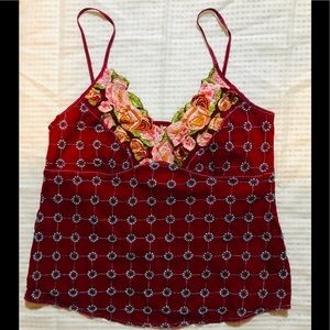 Johnny Was Red Embroidered Floral Tank Top S EUC